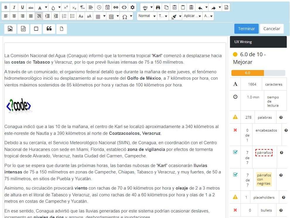 Editor avanzado de contenido